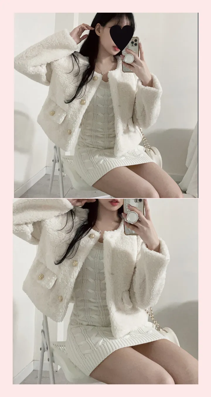 블랙입고 [누빔안감] 베릴 도톰 양털 트위드 노카라 숏자켓 (하객룩,연말룩/3color) 상세 이미지 11