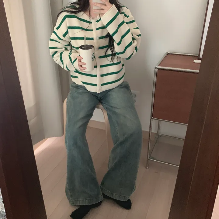 [데일리/꾸안꾸*.*] 파이 스트라이프 단가라 자켓 가디건 상세 이미지 7