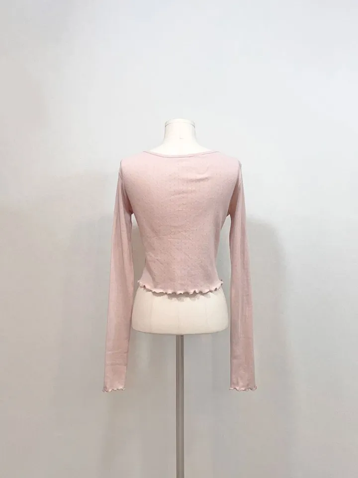 레이블 물결 여리핏 플라워 펀칭 브이넥 롱슬리브 버튼 가디건 3color 상세 이미지 49