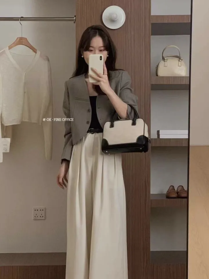 🚀당일출발🚀[자체생산/5컬러/고퀄!컬러예쁨!강추]가을자켓 간절기 봄자켓 노카라 크롭자켓 숏 블랙,베이지,그레이 가을아우터 가을옷 봄옷 봄아우터 출근룩 오피스룩 하객룩 올드머니룩 상세 이미지 16