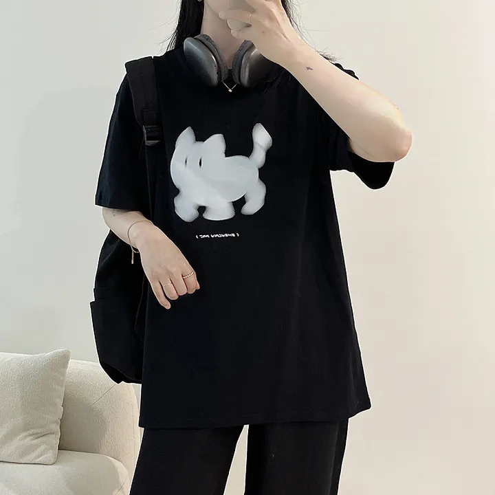 🖤[당일출고/남녀공용]🖤 고양이 캣 빅사이즈 박시핏 루즈핏 오버핏 박시티 반팔 티 티셔츠 여름 면티 커플티 커플룩 커플 커플잠옷 순면 잠옷 파자마 상하세트 체크바지 프리미엄 무 상세 이미지 19