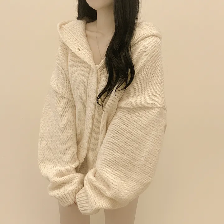 [폭닥~/귀여움🧸] 오버핏 파스텔 도톰 니트 후드가디건 봄신상 빅사이즈 상세 이미지 11