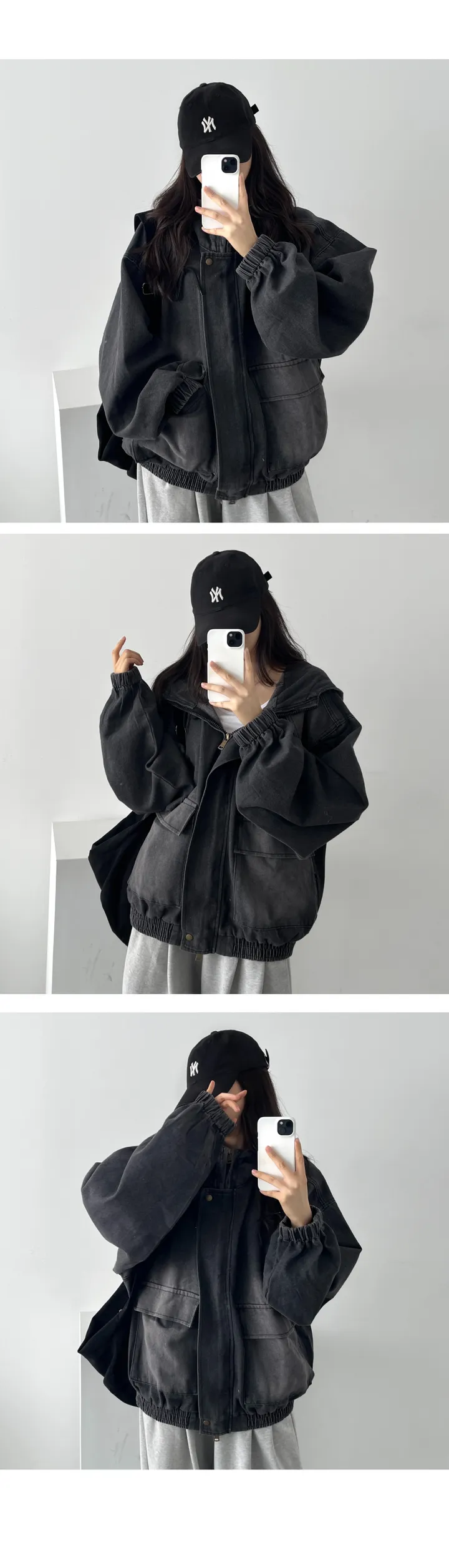 UNISEX/왕오버핏]+겨울선택 (보아털)🔥 투웨이 데님 빅후드 오버핏 워싱 벌룬 데님자켓 집업 점퍼 상세 이미지 17