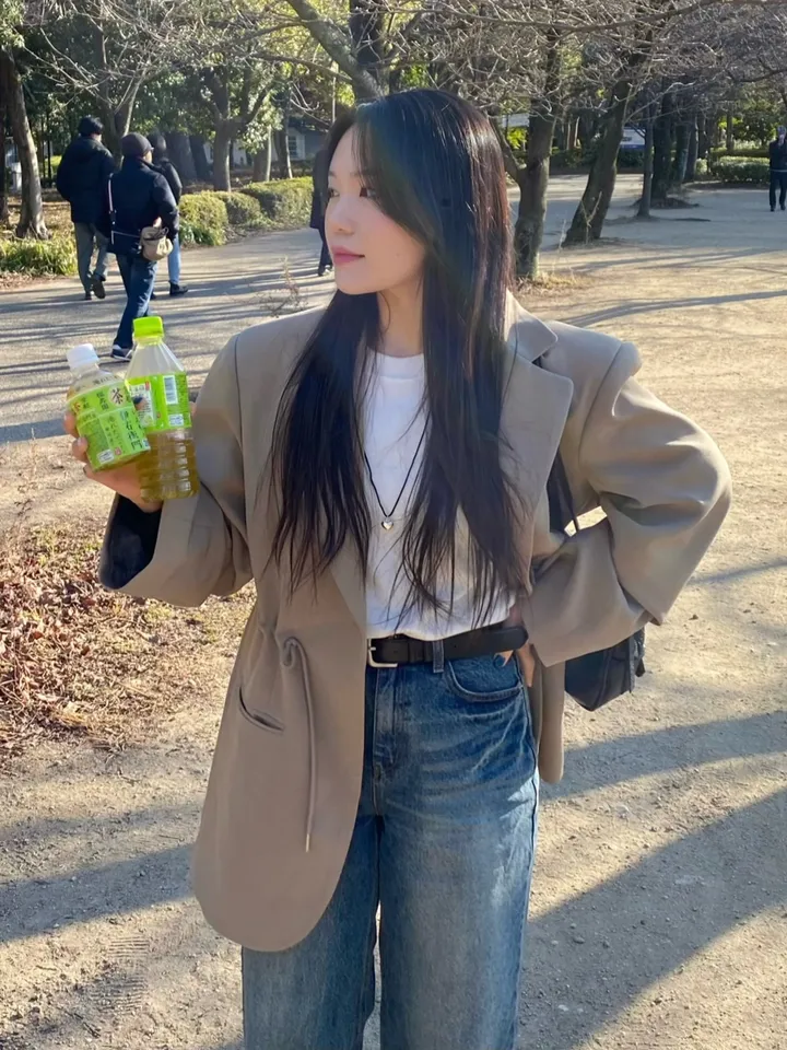 [25ss봄재진행🌷/44-99] 원버튼 오버핏 스트링 자켓 (3colors) / (대디자켓 박시자켓 빅사이즈자켓 봄자켓 허리스트링 패드자켓 오버자켓 보이핏자켓 ) 상세 이미지 21