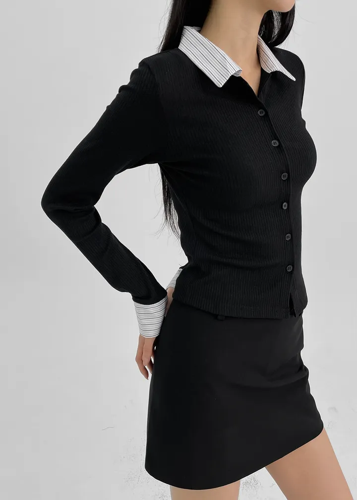 [1천장판매] [MADE] 하이엘 배색 카라 가디건 [가디건 데일리 포인트 레이어드 슬림핏 긴팔 버튼 배색 셔츠 심플] 상세 이미지 18