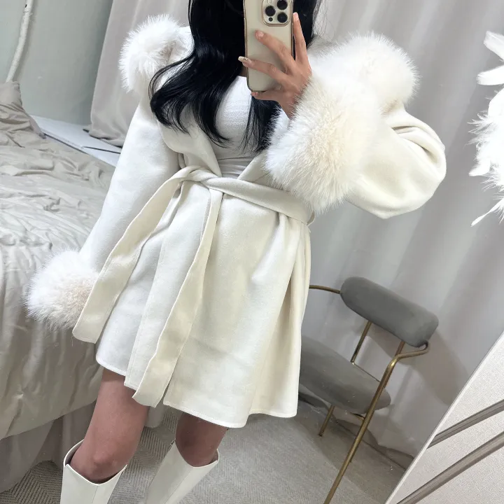 [가성비MD완전강추] 2color 폭스퍼+페이크퍼 후드 미니 벨트SET 코트 *연말룩 크리스마스룩 데이트룩 겨울코트 추천 짧은 코트 퍼 탈부착 가능* 상세 이미지 23