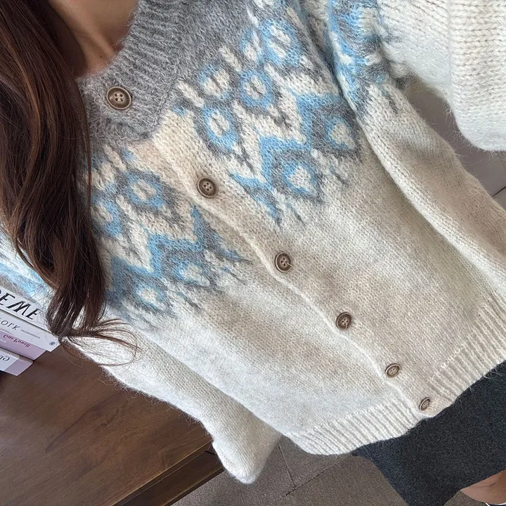 [당일발송] 3Color 앙고라 다이아 노르딕 니트 긴팔 가디건*1363 상세 이미지 12