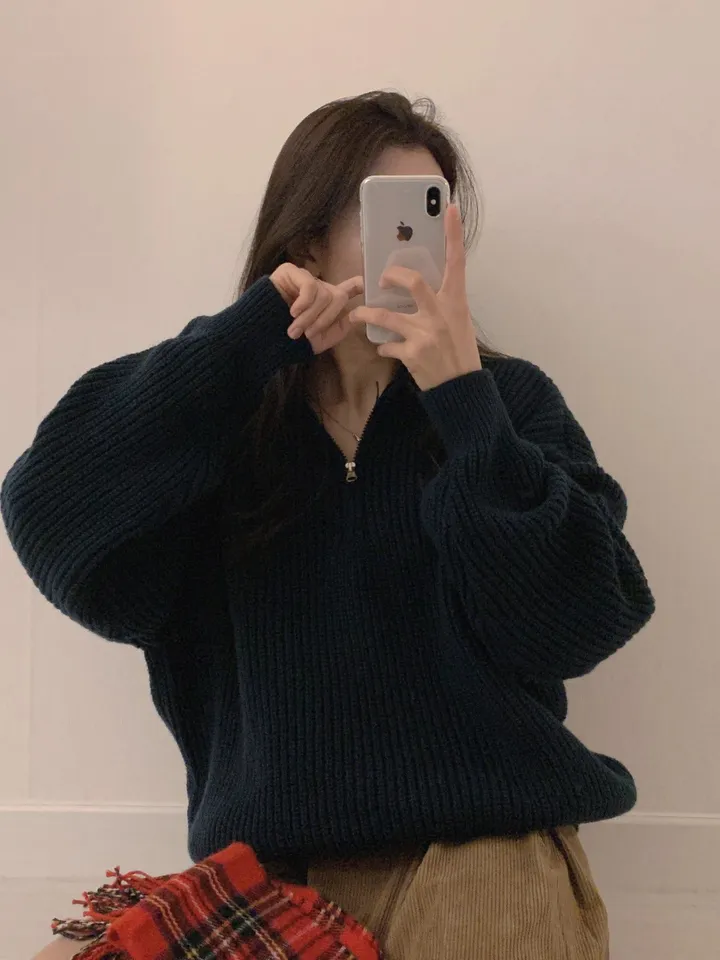 [남여공용] 오버핏 반집업 반폴라 니트 상세 이미지 19