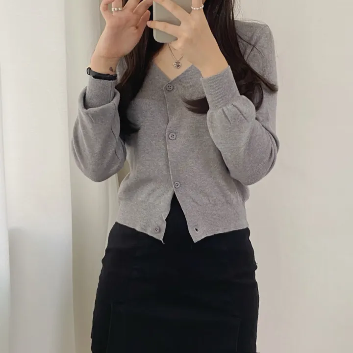 (데일리)소프트 기본 긴팔 니트 크롭 브이넥 가디건 5color 상세 이미지 32