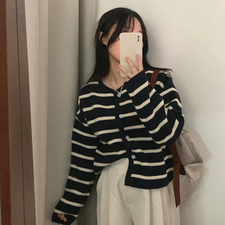 [데일리/꾸안꾸*.*] 파이 스트라이프 단가라 자켓 가디건 상세 이미지 35