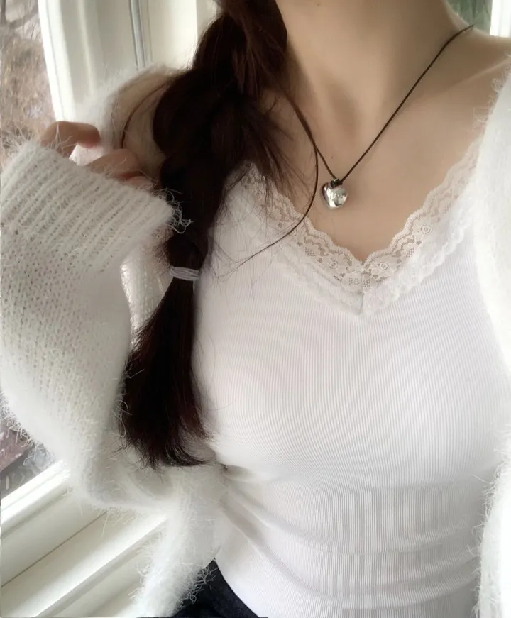 [캡내장O/스판좋아요/부드러워요]메이디 레이스 레이어드 슬림핏 슬리브리스 골지 캡나시 3color 상세 이미지 22