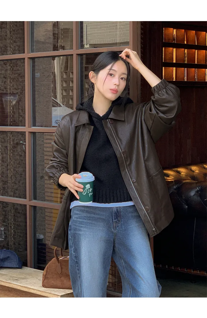 [자체제작/오늘출발/1만장돌파!]#봄🌷 바텐 오버핏 하프 레더 자켓 (데일리룩/개강룩/봄아우터/봄자켓/레더자켓/가죽자켓/루즈핏) 상세 이미지 106