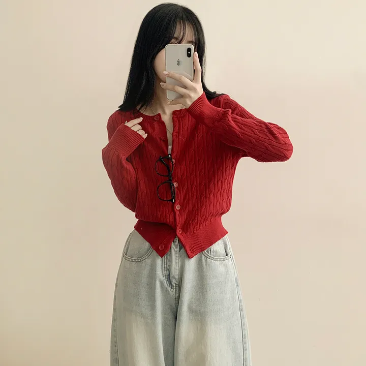 [고퀄!/가디건의 정석] 꽈배기 라운드 케이블 기본 세미크롭 긴팔 봄가디건 상세 이미지 18