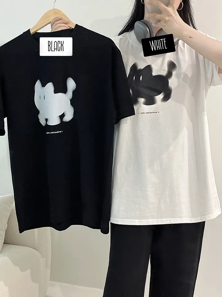 🖤[당일출고/남녀공용]🖤 고양이 캣 빅사이즈 박시핏 루즈핏 오버핏 박시티 반팔 티 티셔츠 여름 면티 커플티 커플룩 커플 커플잠옷 순면 잠옷 파자마 상하세트 체크바지 프리미엄 무 상세 이미지 13