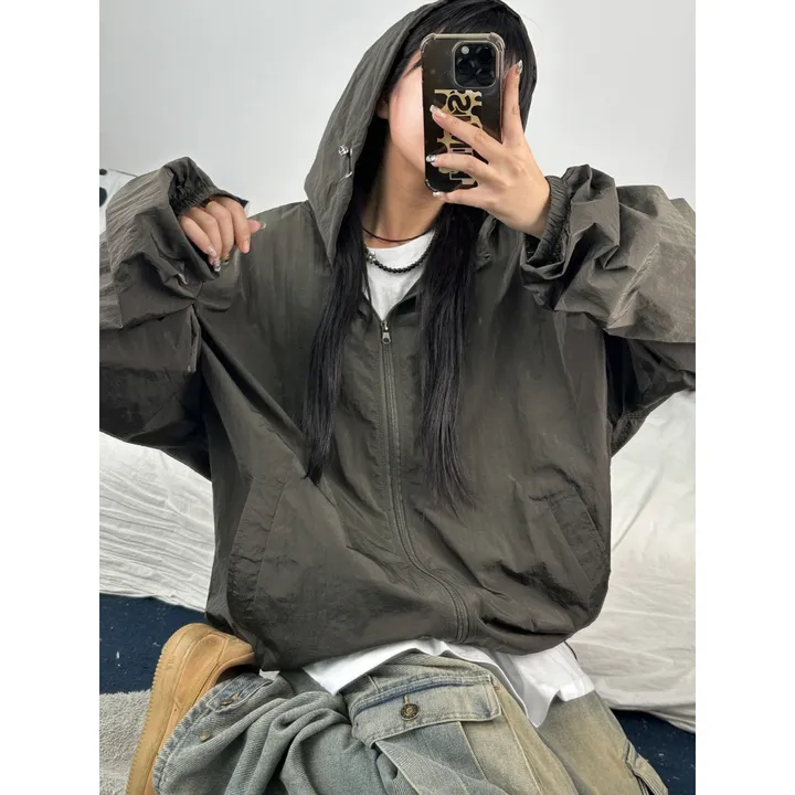 [재진행/UNISEX]고프 후드 루디 컬러 힙 윈드 집업 점퍼(chacoal,wine,blue) 상세 이미지 3