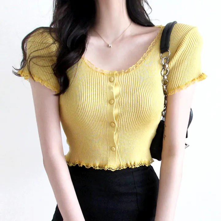 [예쁜핏!!레이스가디건] 골지 레이스 크롭 반팔가디건 유넥 U넥 니트가디건 여름가디건 볼레로 러플 발레코어 프릴 스퀘어넥 상세 이미지 4