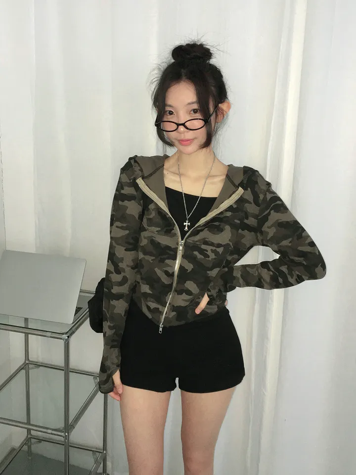 [S~L*사이즈선택*/힙무드🖤말라핏! *투웨이집업,핸드워머* 카모 밀리터리 슬림핏 후드집업] 엠지카모슬림핏후드집업 상세 이미지 12