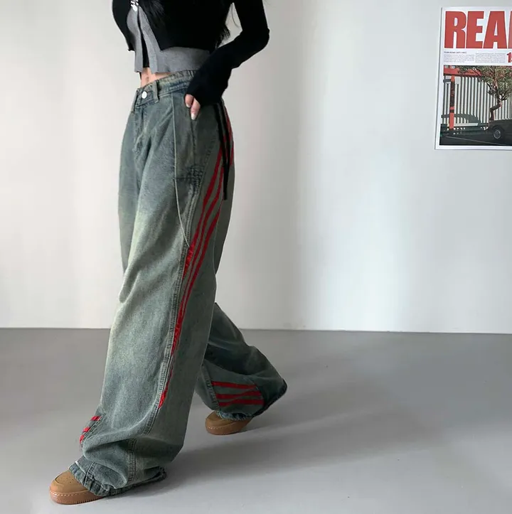 [ 가을신상 ! /  S, M, L   ]레드 라인 데님 트랙팬츠 청바지 * 뒷밴딩 ㅇ * [9OOD PANTS] 상세 이미지 17