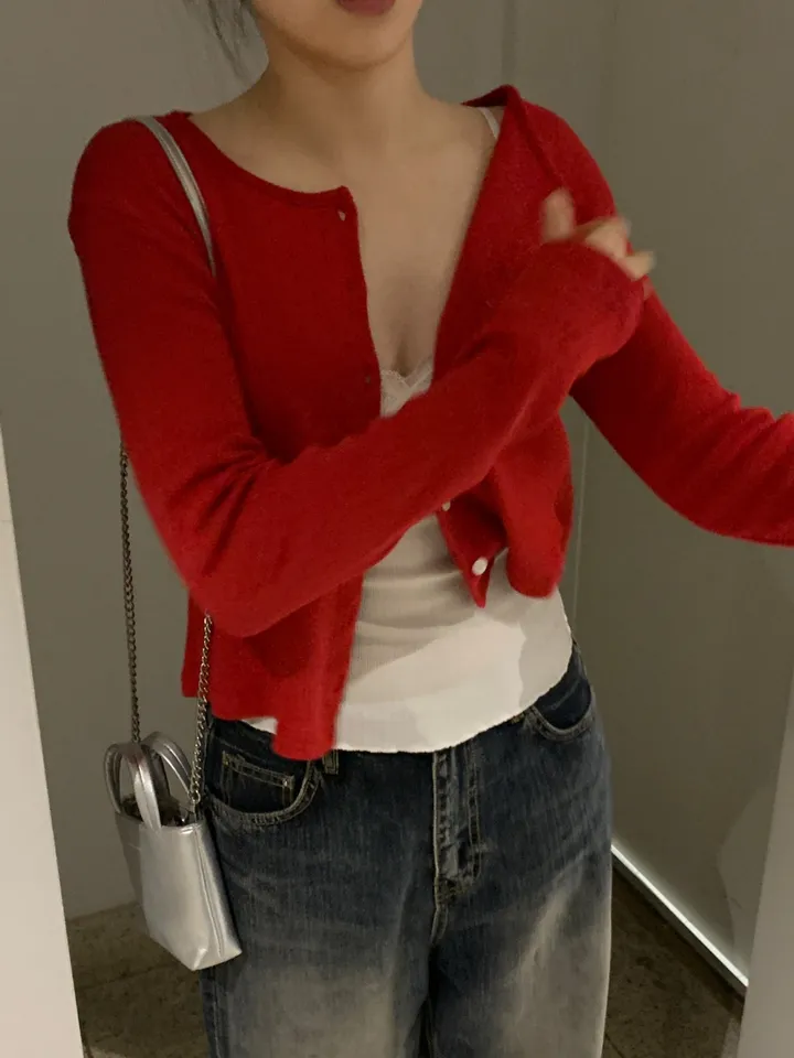 로렌 플라워 펀칭 크롭 라운드 가디건 상세 이미지 14