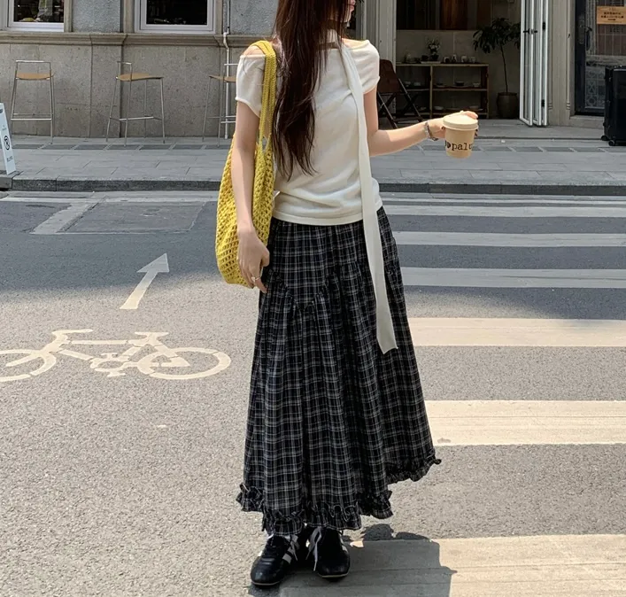 [스카프 포함] 체크 캉캉 투피스 세트 상세 이미지 6