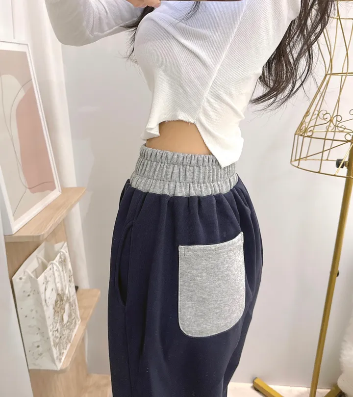 *2way [주머니배색 포인트!] 패트 배색 밴딩 힙 와이드 롱 트레이닝팬츠 롱팬츠 - 4color 상세 이미지 17