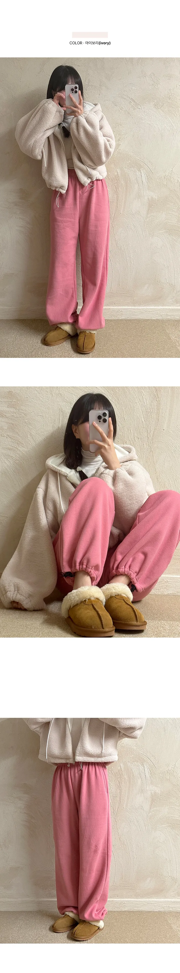 폭신한 덤블 스트링 크롭 양털 후드 자켓 점퍼 후리스 플리스 상세 이미지 5