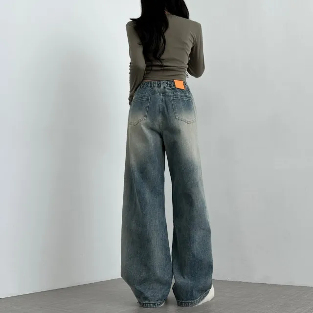 1+1할인 [사계절/뒷밴딩] 인생핏 원버튼  빈티지 워싱 하이웨스트 데님 와이드 팬츠 3color 상세 이미지 8