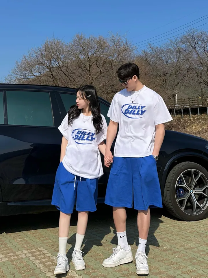 세트가능/ 남녀공용 오버핏 반팔 여름 커플룩 커플티 레터링 루즈핏 반팔 티셔츠 합포 핀턱 버뮤다 팬츠 밴딩 반바지 꾸안꾸 트레이닝 세트 커플 시밀러룩 빅사이즈 세트 스트릿 딜리 상세 이미지 29