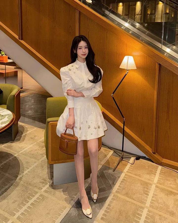 [하이퀄리티] 보석 큐빅 셔츠 스커트 투피스 S,M,L 상세 이미지 8