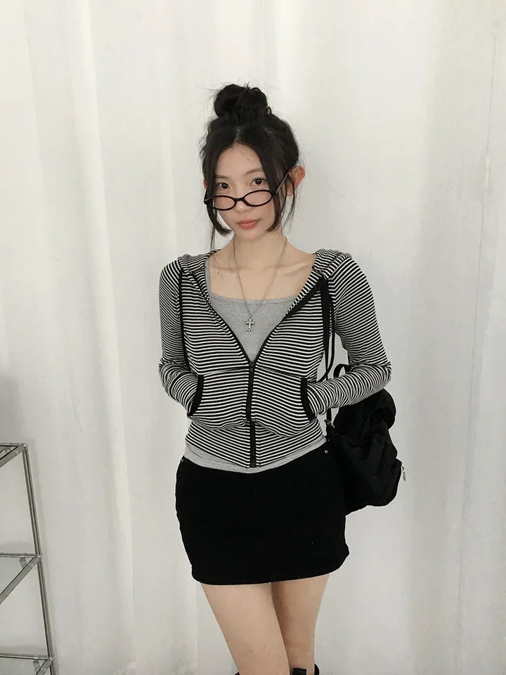 [말라핏보장❣️슬림핏 데일리 잔단가라 골지 후드집업] 로티단가라슬림후드집업 상세 이미지 16