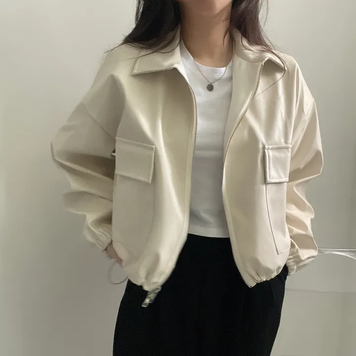 [투웨이/고퀄리티]레더 스트링 카라 크롭 라이더 숏자켓 3color 상세 이미지 30