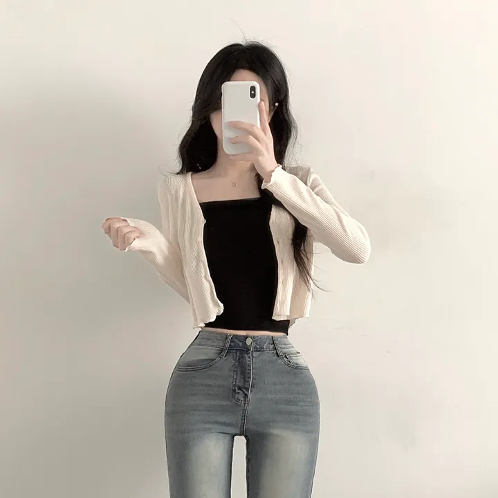 [봄신상/색감맛집] 물결 니트 브이넥 크롭 가디건 상세 이미지 18