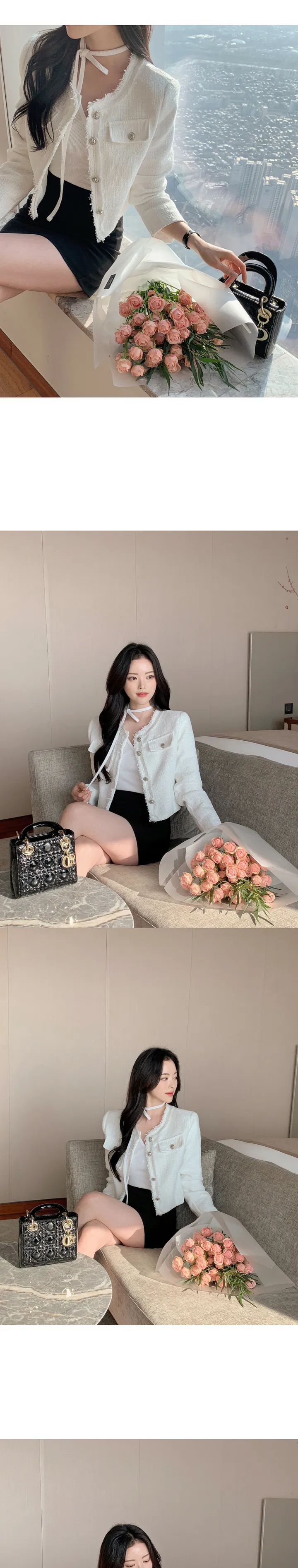 [갓성비❤️/화사한 봄 자켓으로 제격!] 매니아 노카라 컷팅 디테일 버튼 포켓 세미크롭 봄 트위드 자켓 상세 이미지 24