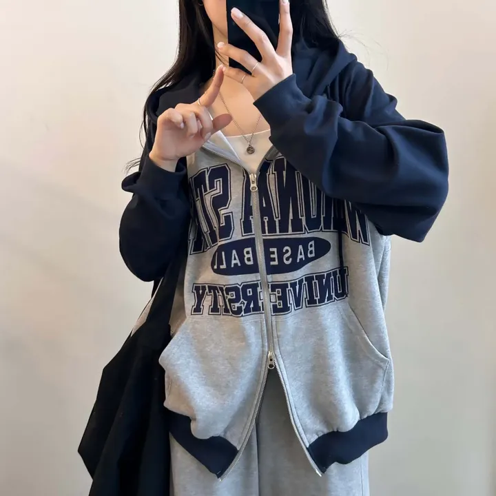 오늘출발🤎 [오버핏/투웨이~] 스테이트,오버핏 레터링 투웨이 배색 후드 집업 [4color] 상세 이미지 26
