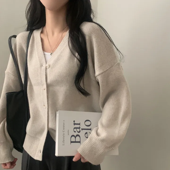 [폭닥/요즘에딱!] 프렘 베이직 브이넥 오버핏 니트가디건 - 8color 상세 이미지 4