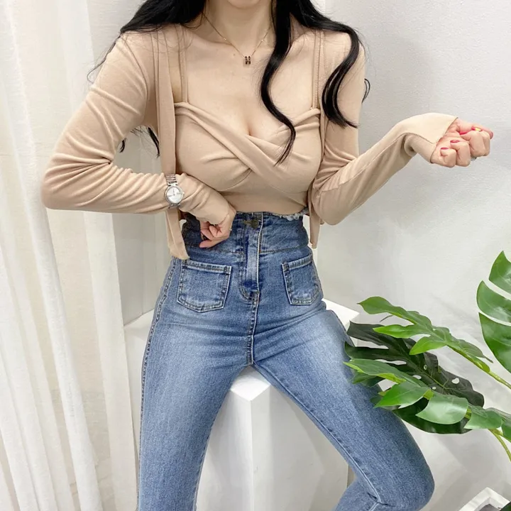 🚀당일발송🚀[몸매보정/글램룩] 봄 여름 가을 알프 숏 꽈베기 나시 가디건 세트 상세 이미지 27
