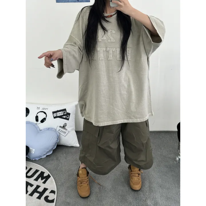 ★BEIGE 4/25 출고예정★[UNISEX]더블 포켓 커버 포인트 유니크 핀턱 카고 코튼 루즈 스트링 버뮤다 하프 팬츠(4color) 상세 이미지 18