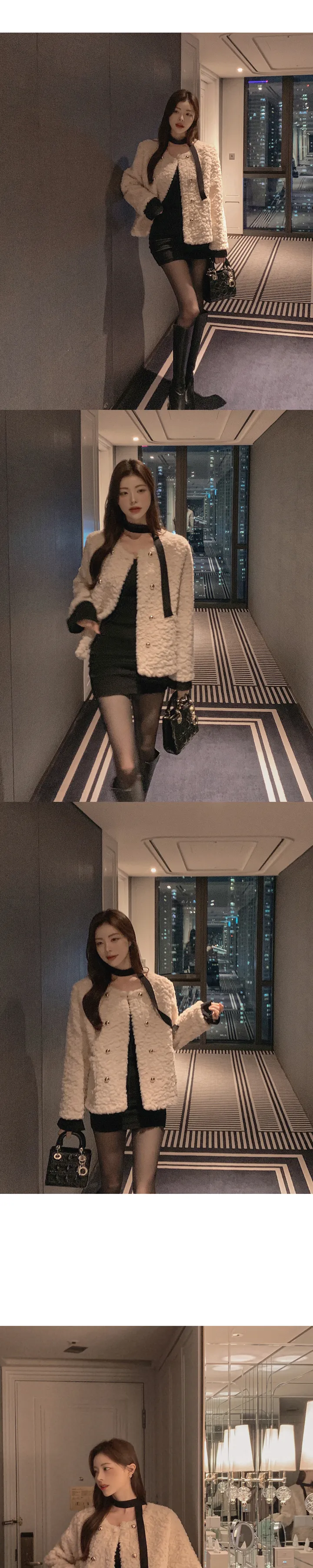 [고퀄/퍼자켓/하객룩] 로민 노카라 라운드넥 금장버튼 더블버튼 포켓 페이크퍼 오픈 자켓 상세 이미지 19