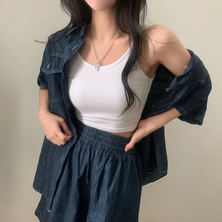 [세트가격/2사이즈!] 포토그래퍼 데님 오버핏 반팔셔츠+반바지 셋업,투피스 상세 이미지 22