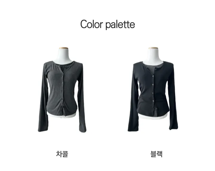 [극찬세례/일체형💫] 모노 티셔츠 2color 단가라 레이어드티 상세 이미지 3
