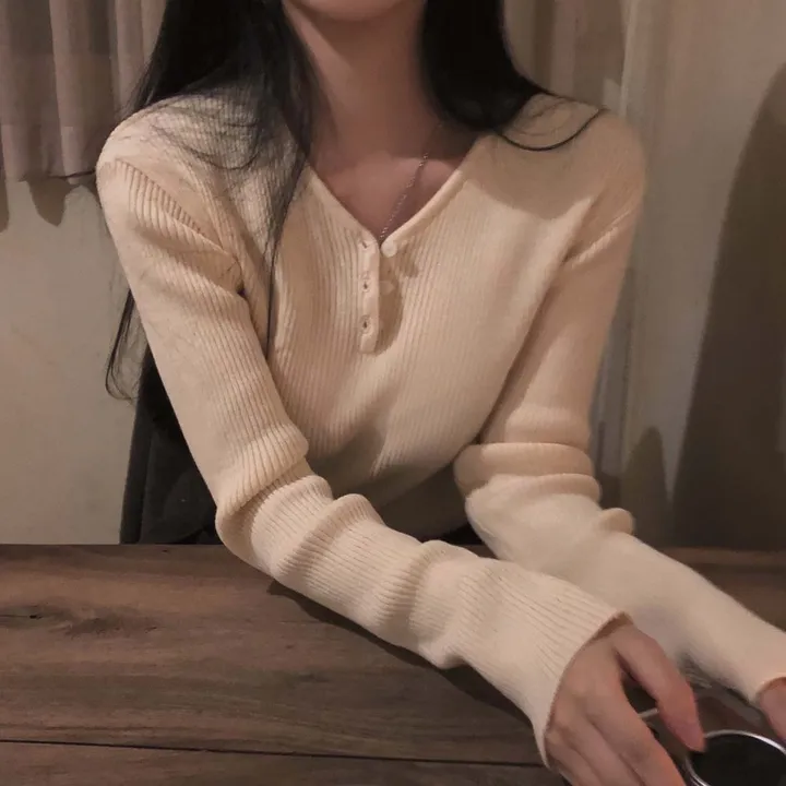 [4계절필수 디자인/연그레이 당일출고✨] 자체제작 #크치Made 젤리 버튼 트임 브이넥 골지 겨울 니트 긴팔티셔츠 - nt 상세 이미지 46