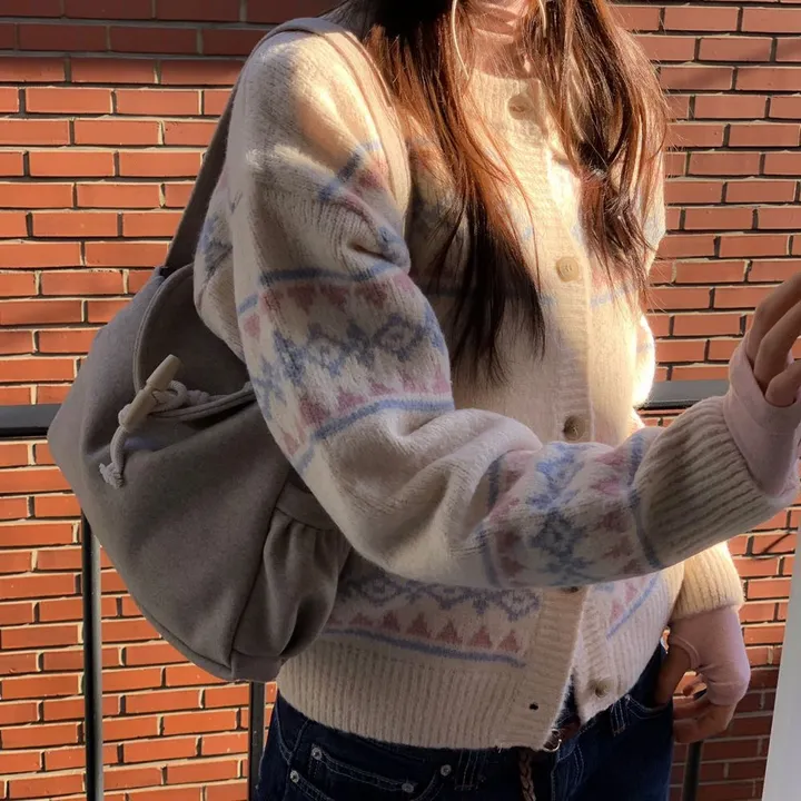 [연말룩❄부드러워요💭]키츠 윈터 노르딕 자가드 파스텔 루즈핏 니트 가디건 2color 상세 이미지 40