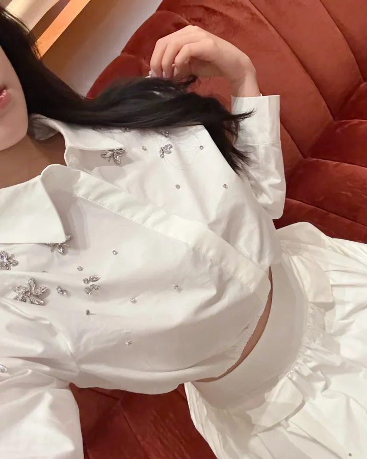 [하이퀄리티] 보석 큐빅 셔츠 스커트 투피스 S,M,L 상세 이미지 12