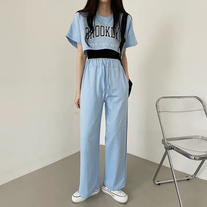 *묶음할인[반팔ver./쓰리세트가격!!] 브루프린팅 오버핏 크롭반팔티+나시+일자와이드핏 밴딩팬츠 트레이닝세트 상세 이미지 28