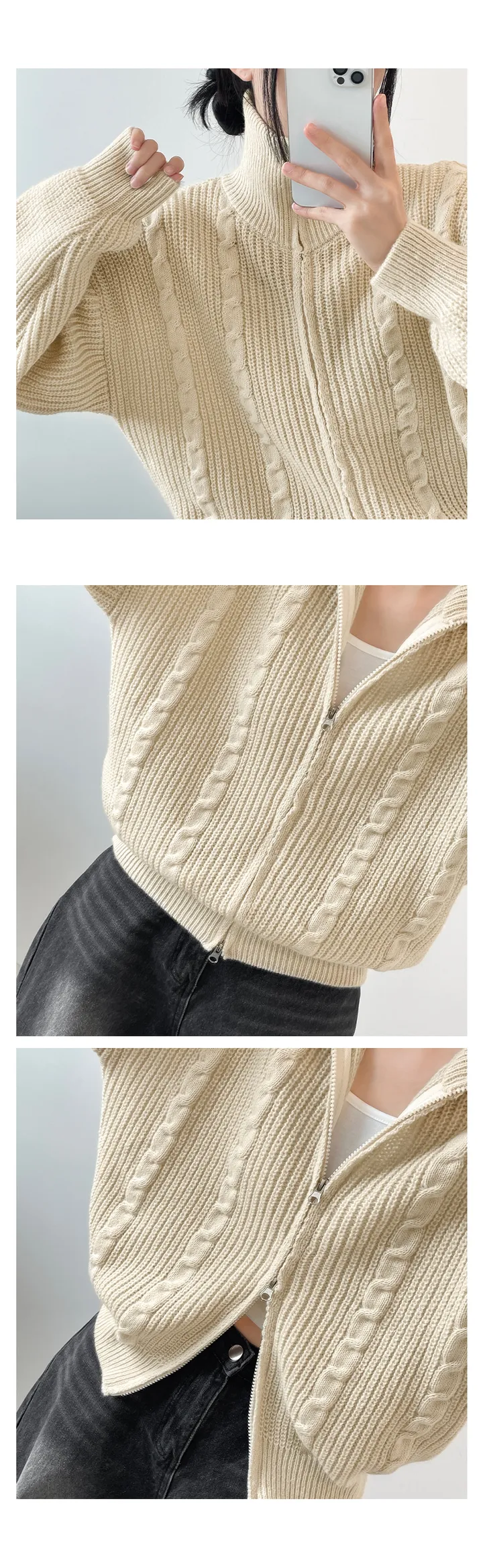 [도톰따뜻🧶아방핏]폭닥 투웨이 하이넥 루즈핏 꽈배기 니트 집업(5color) 상세 이미지 14