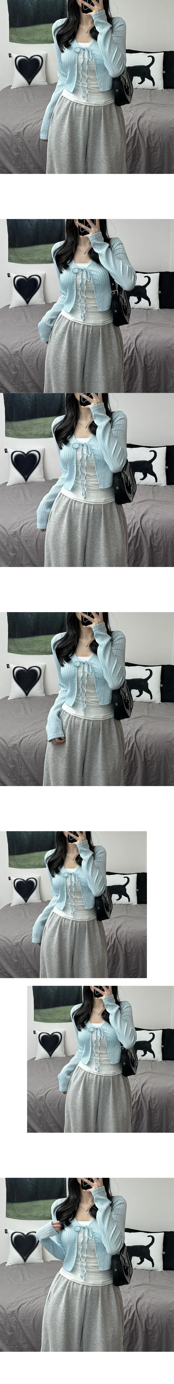[여리핏/가을가디건] Linkle Ribbon Strap Crop Cardigan 링클 리본 끈 크롭 가디건 상세 이미지 6