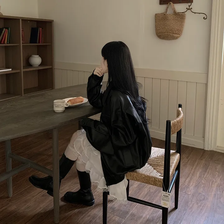 [고퀄!/오버핏] 지퍼 카라 하프 레더자켓 블루종 가죽점퍼 상세 이미지 14