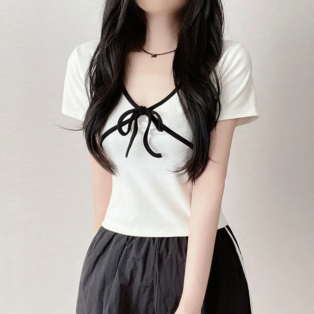ANDMARY 半袖 Tシャツ バイカラー リボン ラインバイカラーリボン半袖Tシャツ | ファッション通販サイト NUGU