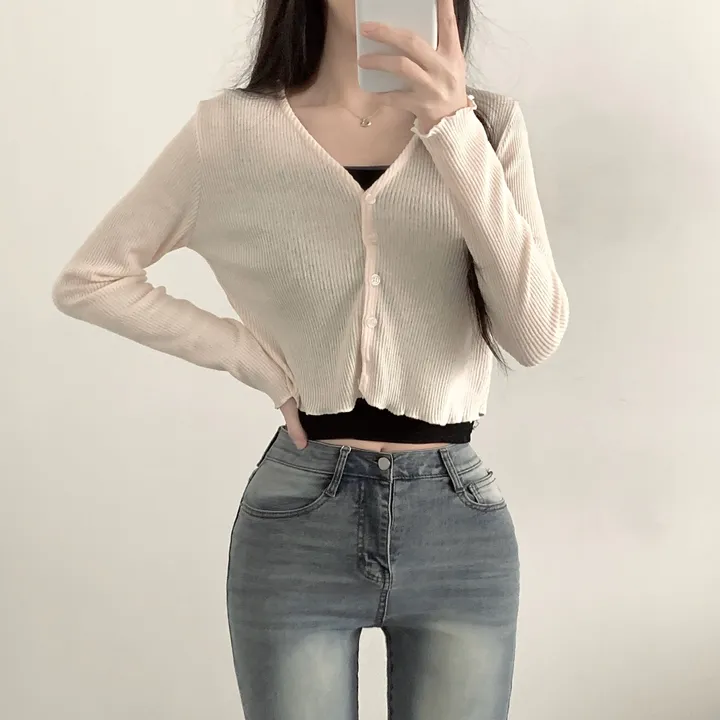 [봄신상/색감맛집] 물결 니트 브이넥 크롭 가디건 상세 이미지 17