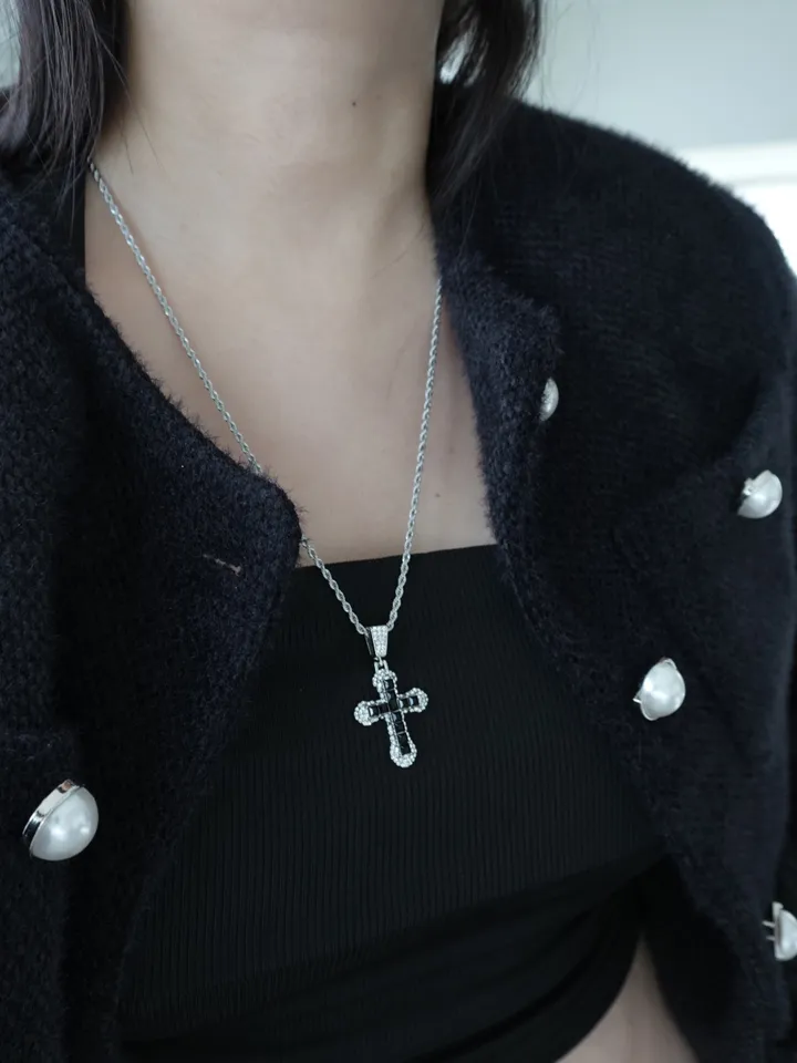 [s.steel/3color] bold cubic cross necklace | 볼드 큐빅 십자가 목걸이 상세 이미지 25